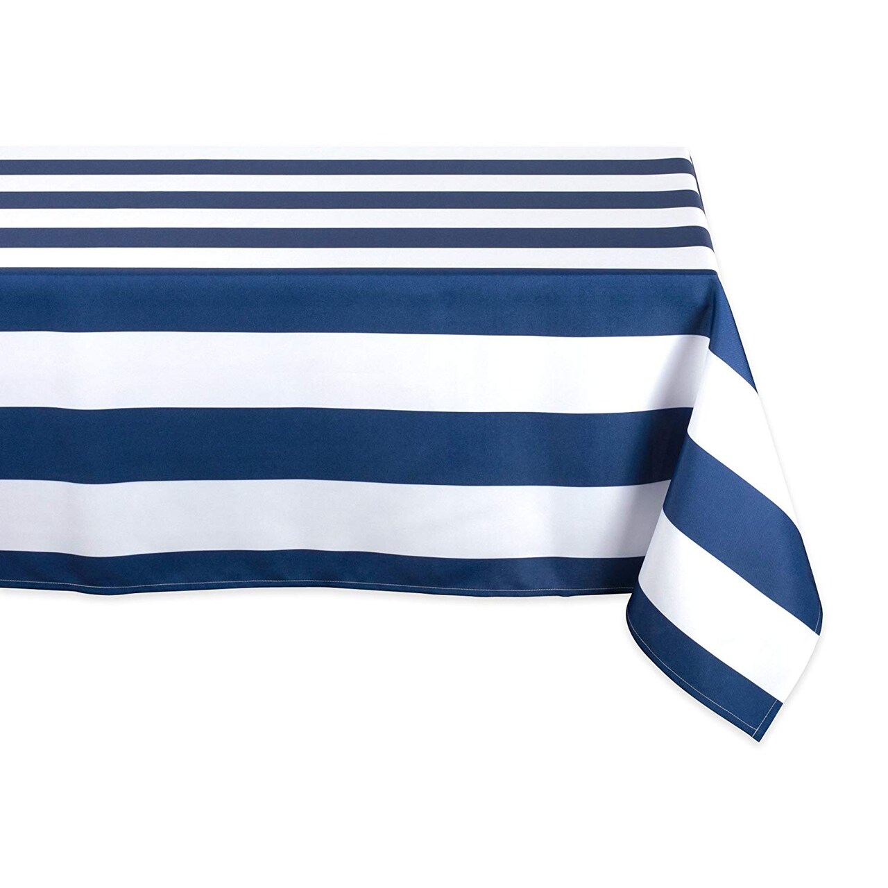 Contemporary Home Living Cabana Striped Rectangular Outdoor Tablecloth - 84" - Nautical Blue and White